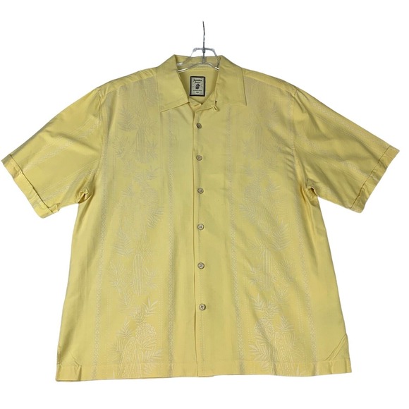 Jamaica Jaxx Shirt Mens Medium‎ Yellow Silk Embroidered White Pineapple Leaves - Picture 1 of 13